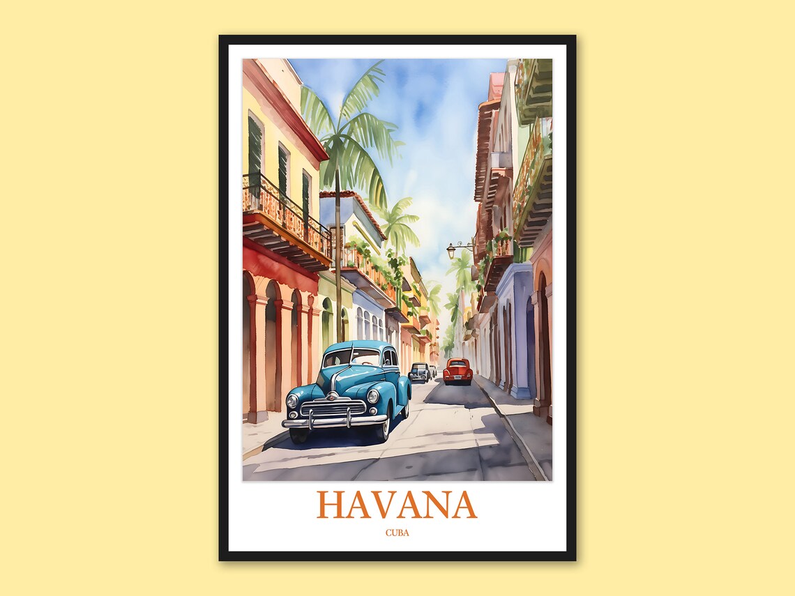 Havana Travel Poster Vintage Car Wall Art