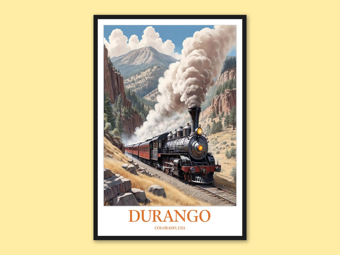 Durango Colorado Steam Train Red Rock Canyon Blue Sky Poster