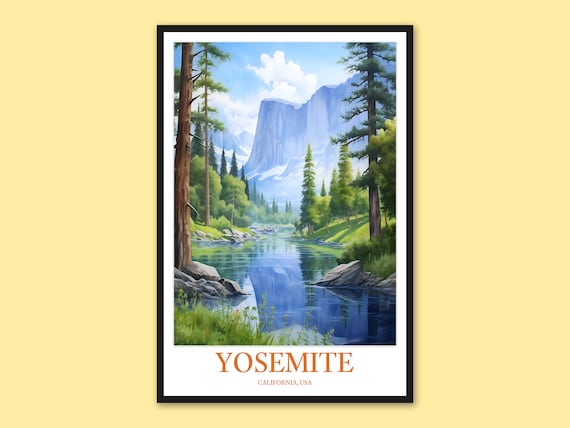 Yosemite National Park California River Valley Watercolor Art Poster