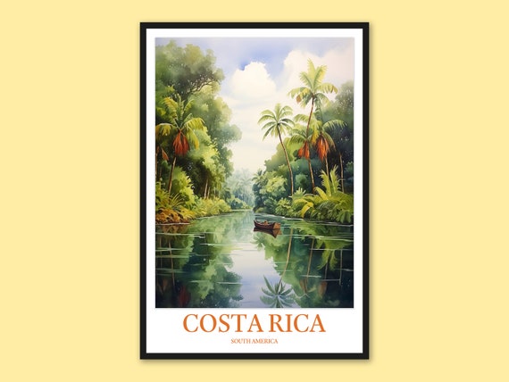 Costa Rica Travel Poster Tortuguero Canal Forest River Wall Art