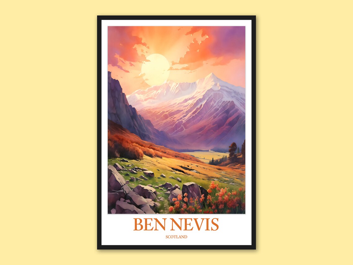 Ben Nevis Scotland Sunset Mountain Vintage Style Travel Poster