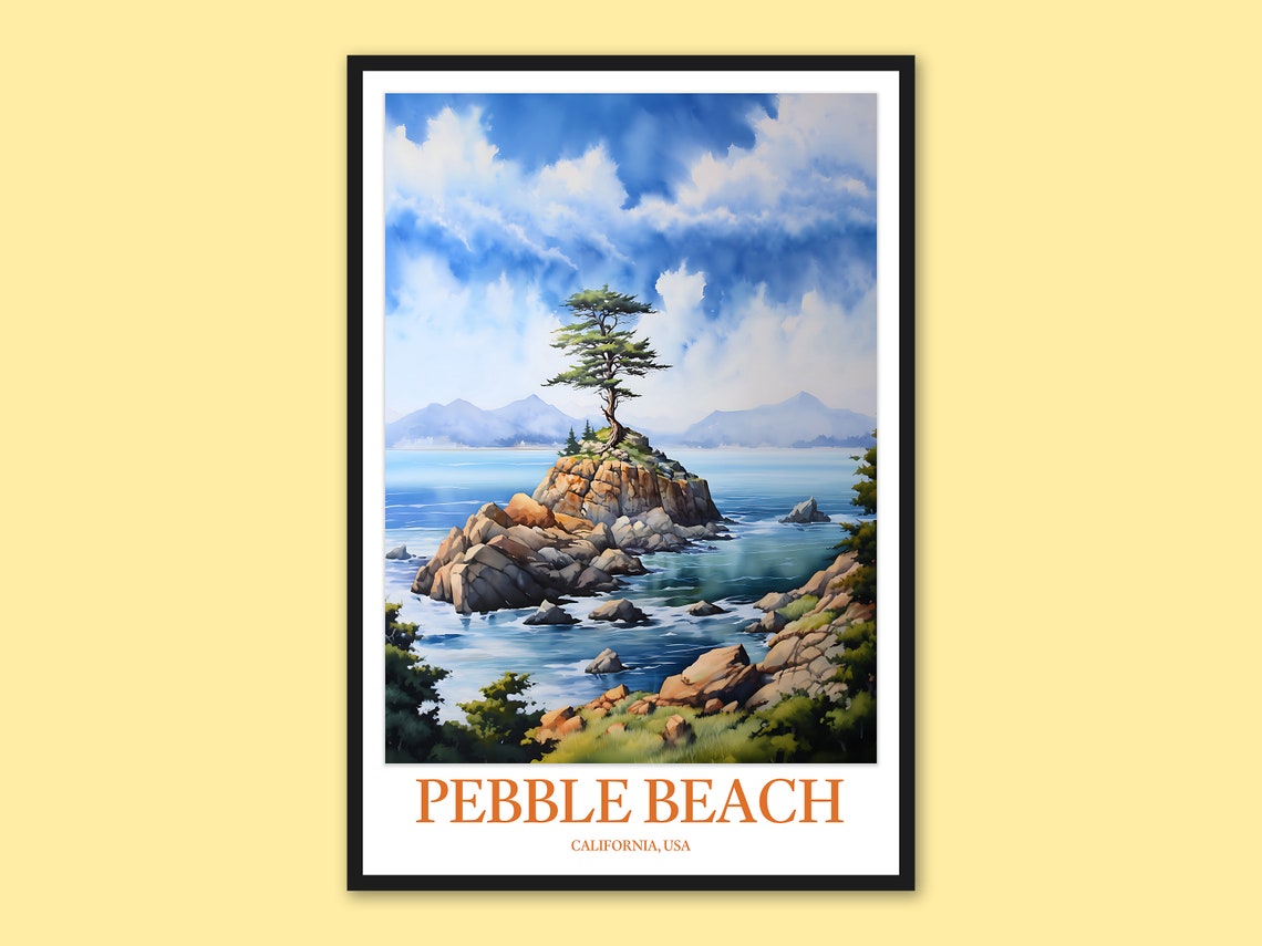 Pebble Beach Lone Cypress Tree Dramatic Sky Rocky Island Ocean Poster
