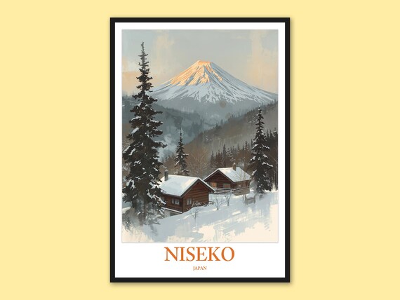 Niseko Japan Mount Yotei Over Snowy Cabins Winter Day Poster