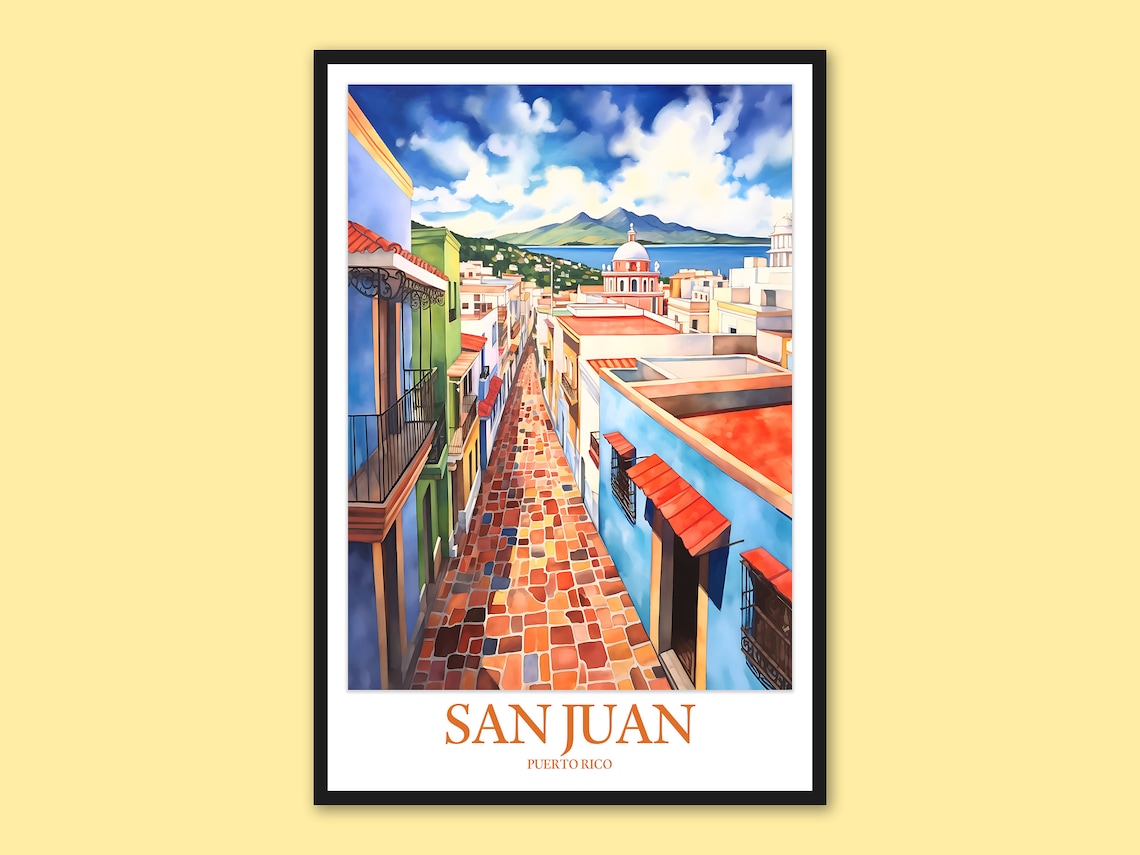 San Juan Puerto Rico Old Town Bay View Watercolor Travel Poster