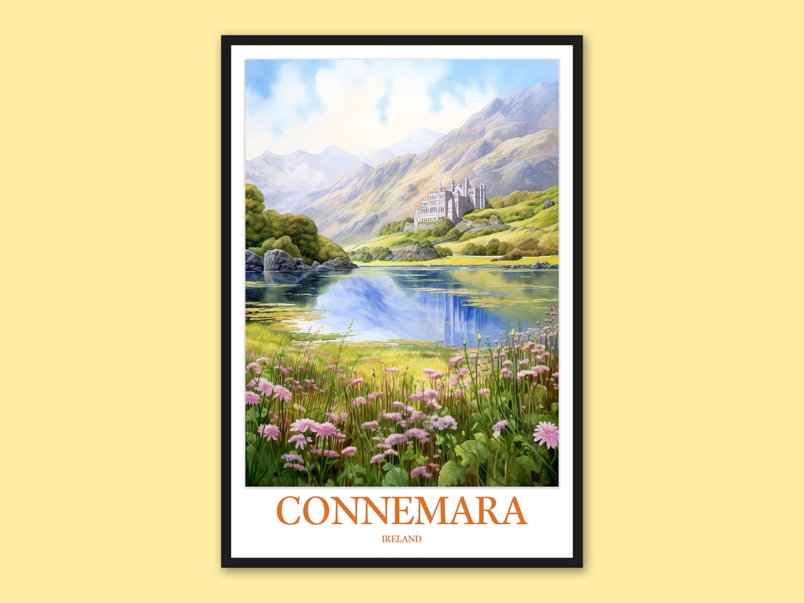 Connemara Ireland Castle Lake Mountain Watercolor Travel Wall Art