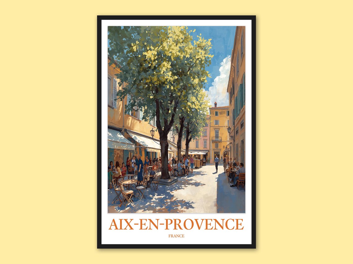 Aix-En-Provence France Tree-Lined Cafe Street Summer Day Poster