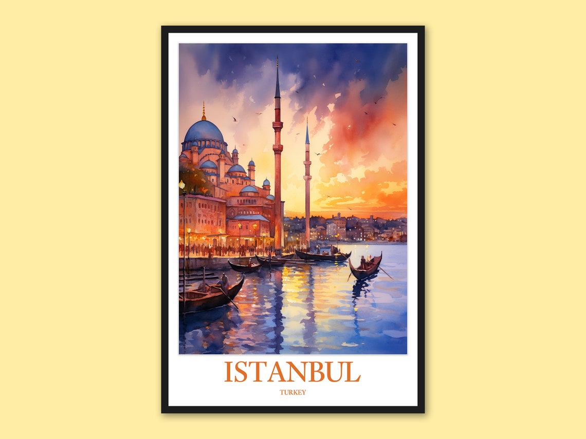 Istanbul Mosque At Sunset Gondolas On The Bosphorus Art Poster