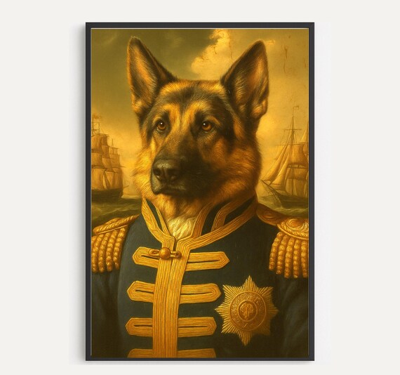 Dog Home Dcor Wall Art German Shepherd Renaissance Style Admiral Portrait Funny Any Room Or Office Cute