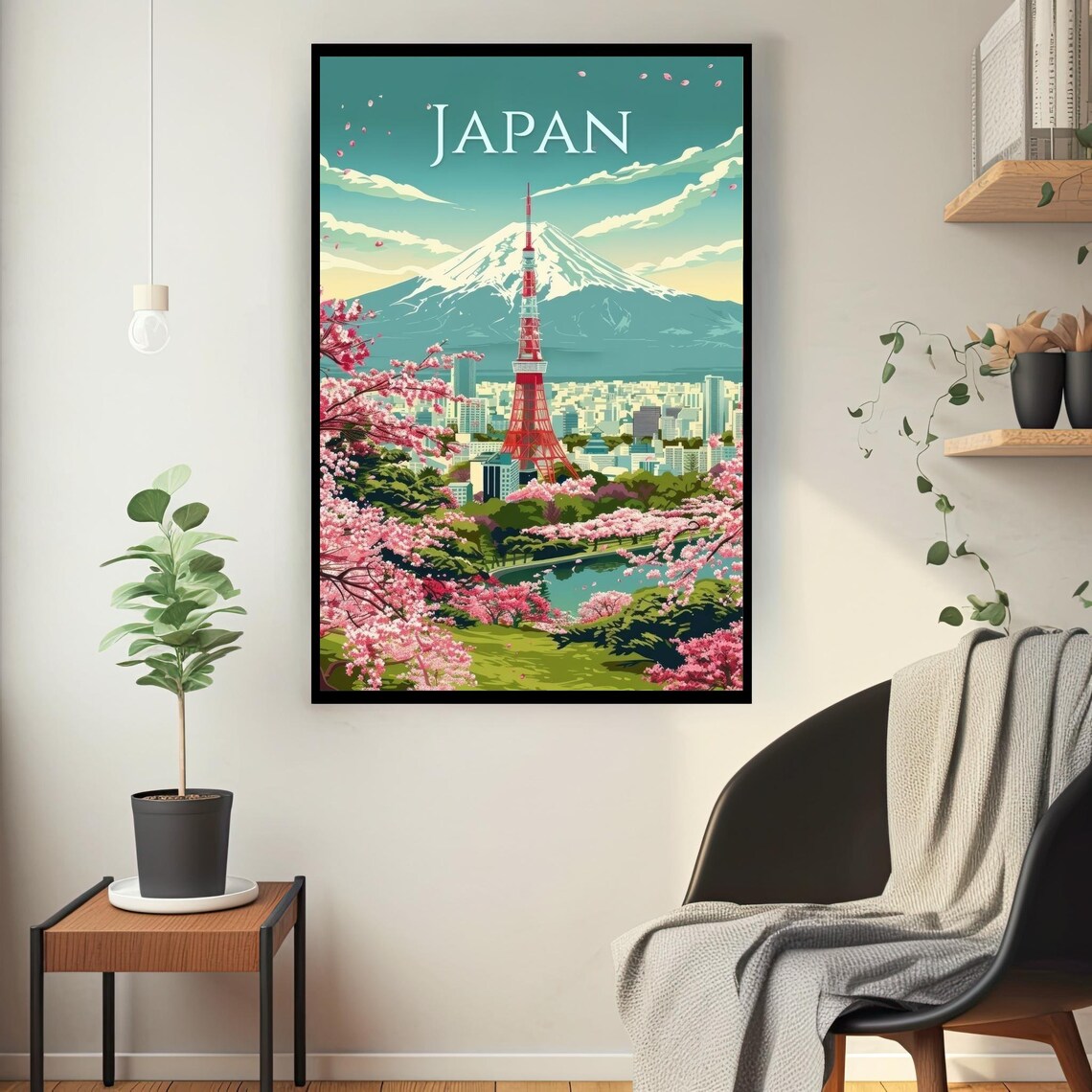 Tokyo Tower, Mount Fuji and Cherry Blossoms Vintage Travel Poster - Image 3