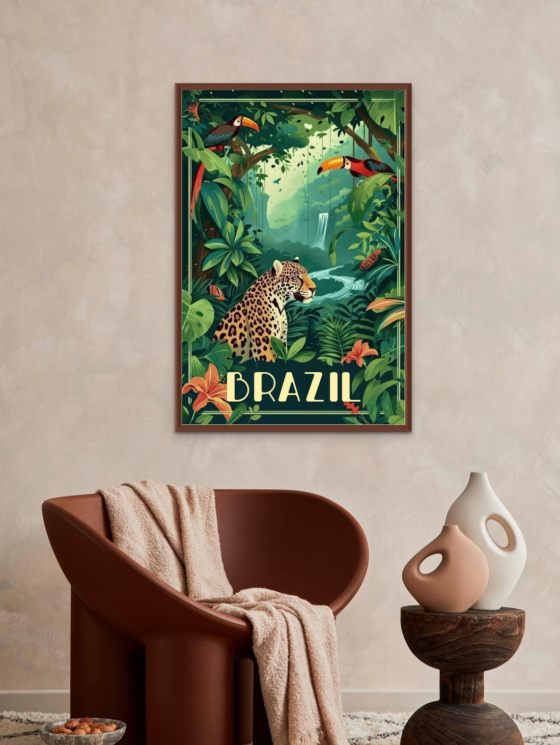 Travel Poster Of Brazil Stunning Jungle With Wildlife Nature Art Print Amazon Rainforest Wildlife Art Print Jungle Travel Decor - Image 2