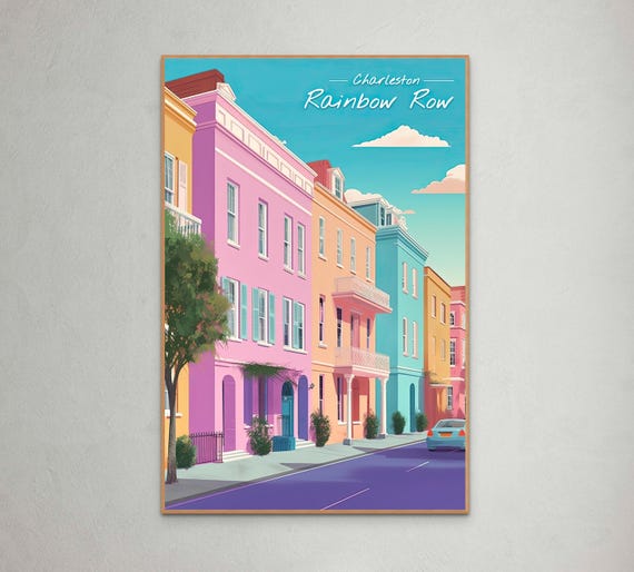 Charleston Rainbow Row Art Print Colorful Historic Architecture Poster Perfect For Home Decor And Travel Lovers
