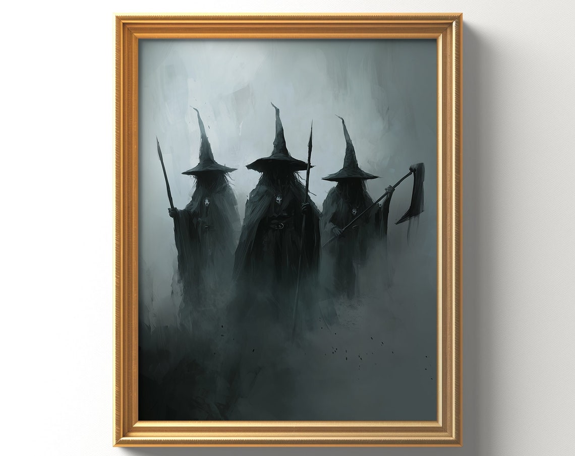 Three Dark Witches in Fog Gothic Halloween Witchy Spooky Wall Art