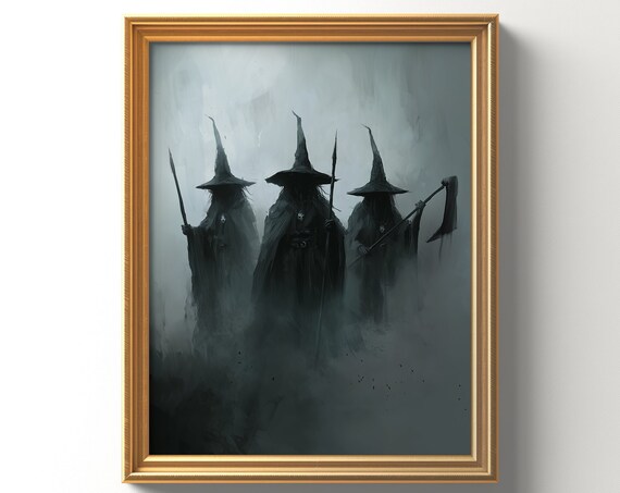 Three Dark Witches in Fog Gothic Halloween Witchy Spooky Wall Art