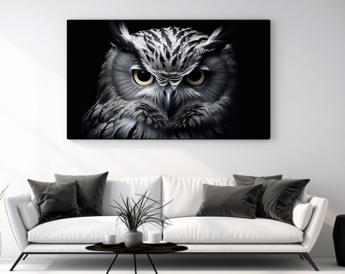 Owl Design, Black and White Animal Wall Art Print