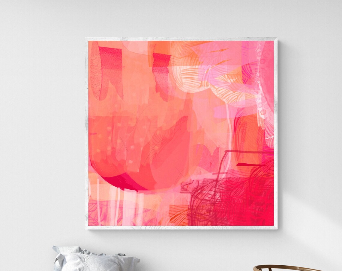 Hot Pink Red Abstract Painting, Trendy Wall Art Print - Image 5