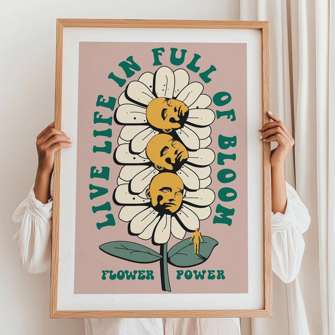 Live Life in Full of Bloom Daisy Face Flower Power Retro Groovy Poster