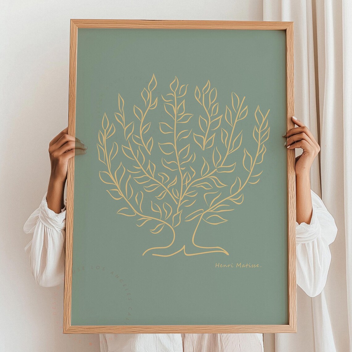 Matisse Gold Line Tree Botanical Sage Green Minimalist Botanical Wall Art