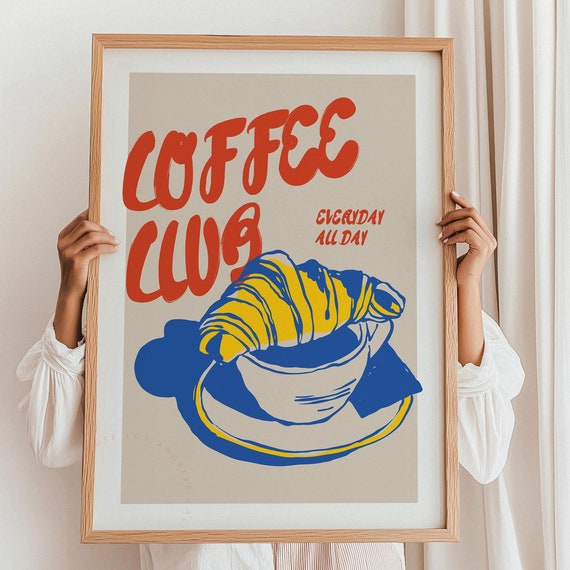 Coffee Club Print Kitchen Dining Room Decor Wall Art Blue Poster Minimalist Artwork Bar