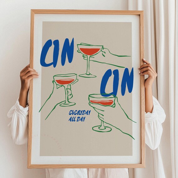Cin Cin Cocktail Cheers Bar Cart Drink Illustration Art Poster