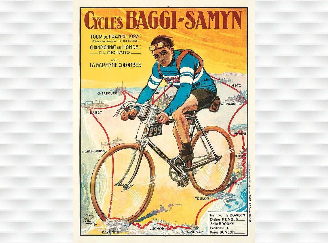Cycles Baggi Samyn Tour de France 1923 Racer 299 Vintage Poster