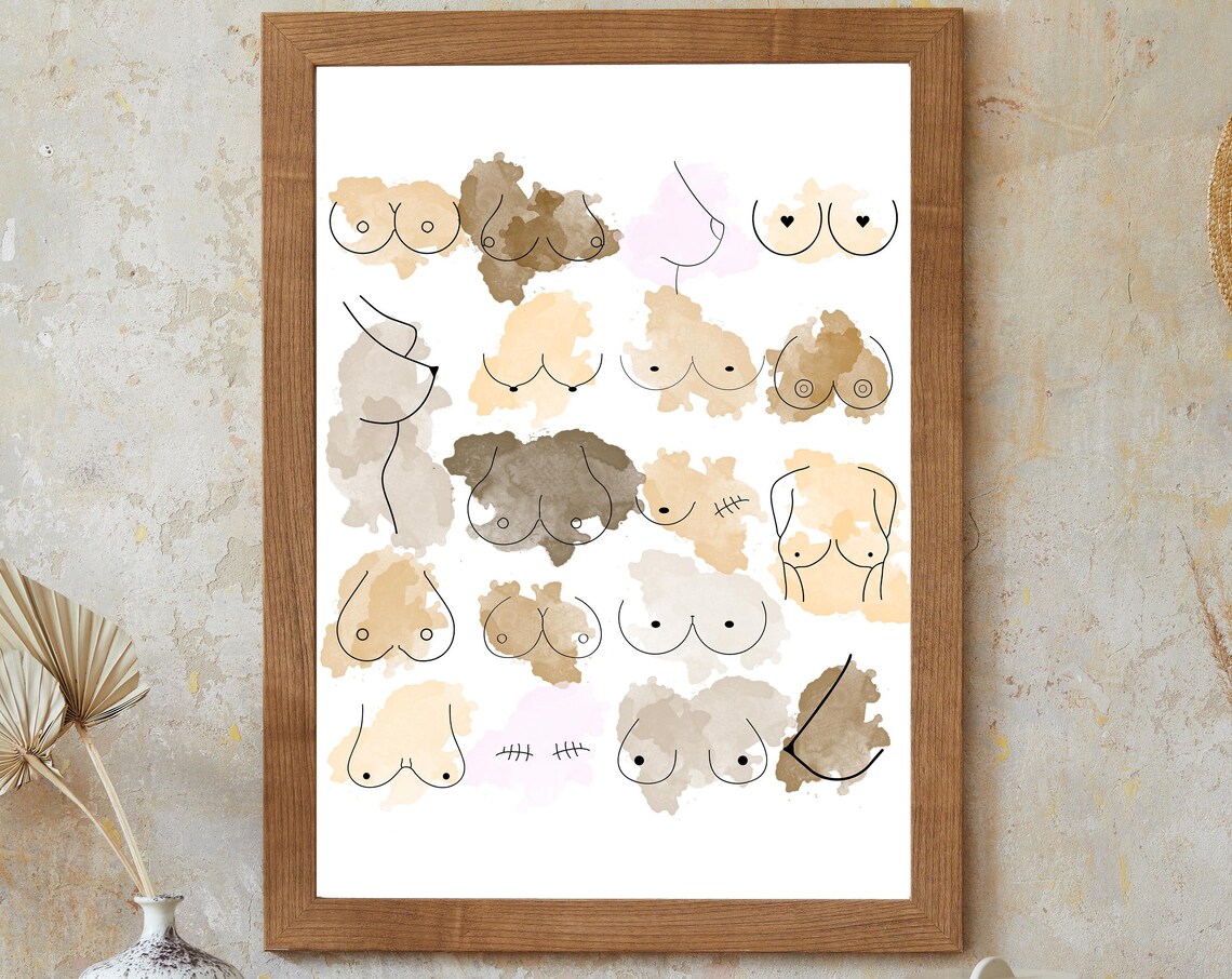 Pastel Watercolor Line Art Breasts Body Positive Feminist Art Poster