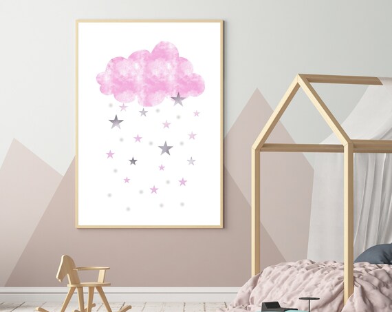 Pink Cloud Nursery Print Art Weather Watercolour Poster Childrens Room Wall 278