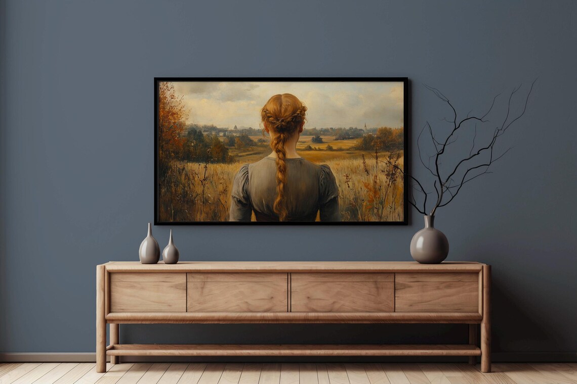 Braided Girl Gazing Over Autumn Fields Classical Painting Poster - Image 4
