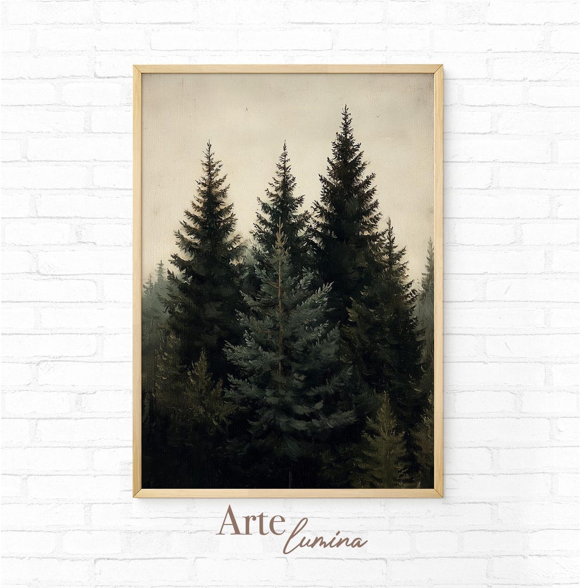 Vintage Forest Painting Rustic Pine Tree Wall Art Moody Dark Green Wall Decor Dark Academia Print 24 - Image 7