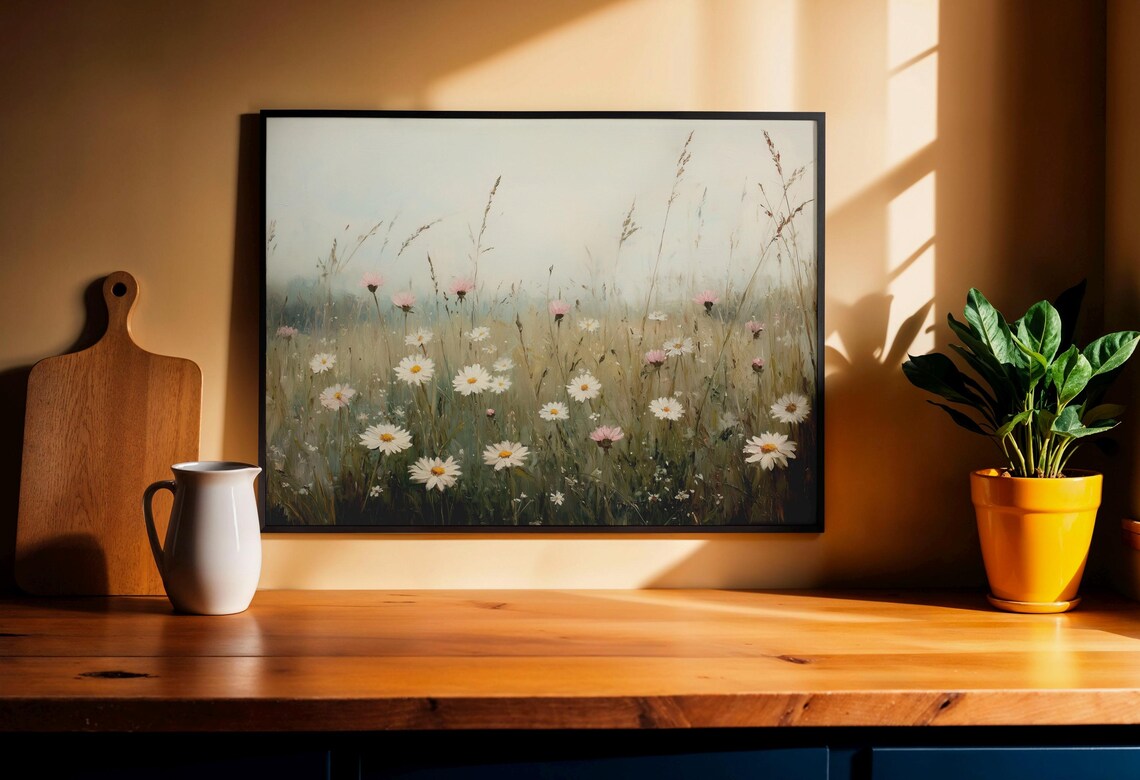 Wildflower Meadow With Daisies And Pink Blooms In Soft Morning Light Poster - Image 4