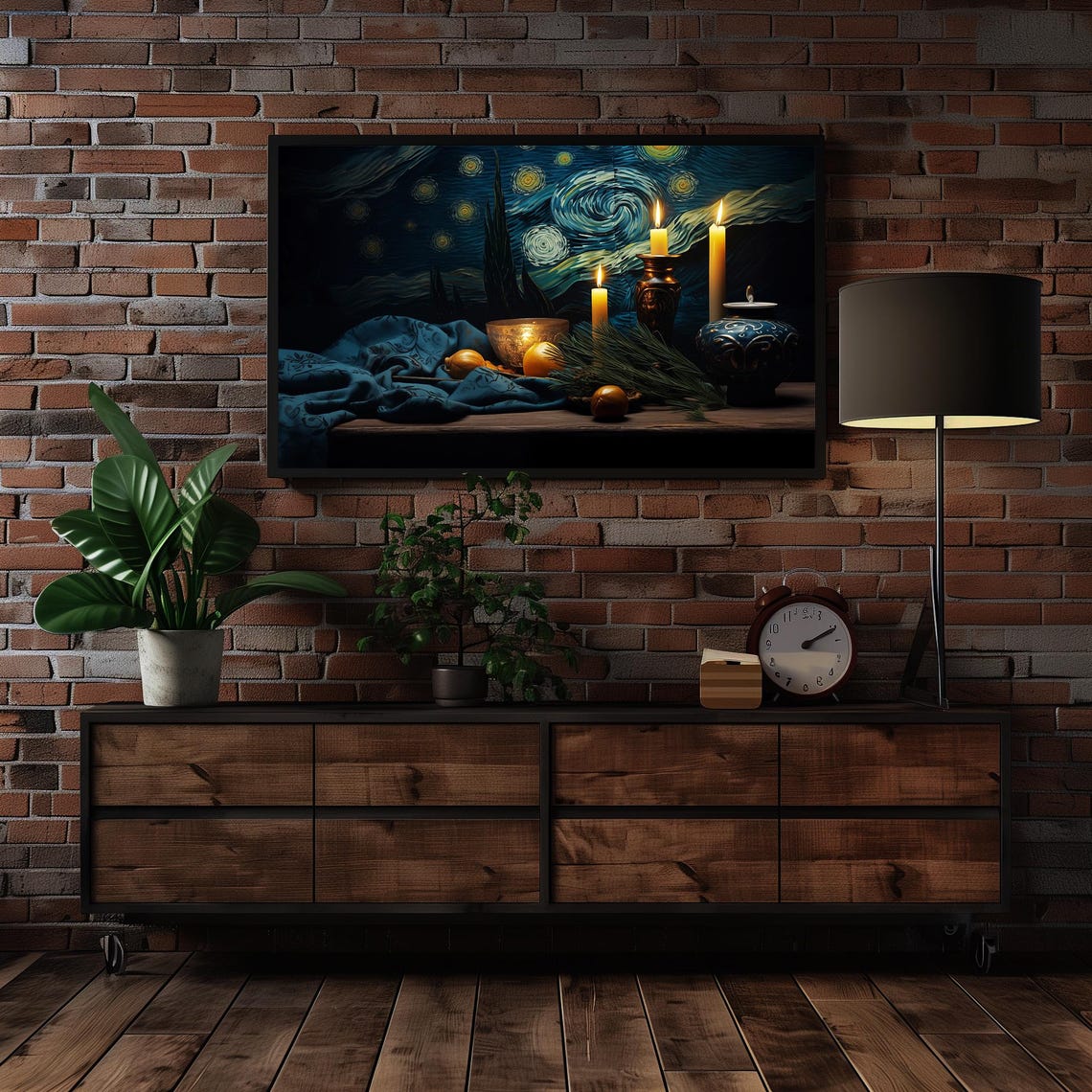 Van Gogh Starry Night Still Life With Candles Oranges And Pine Poster - Image 4