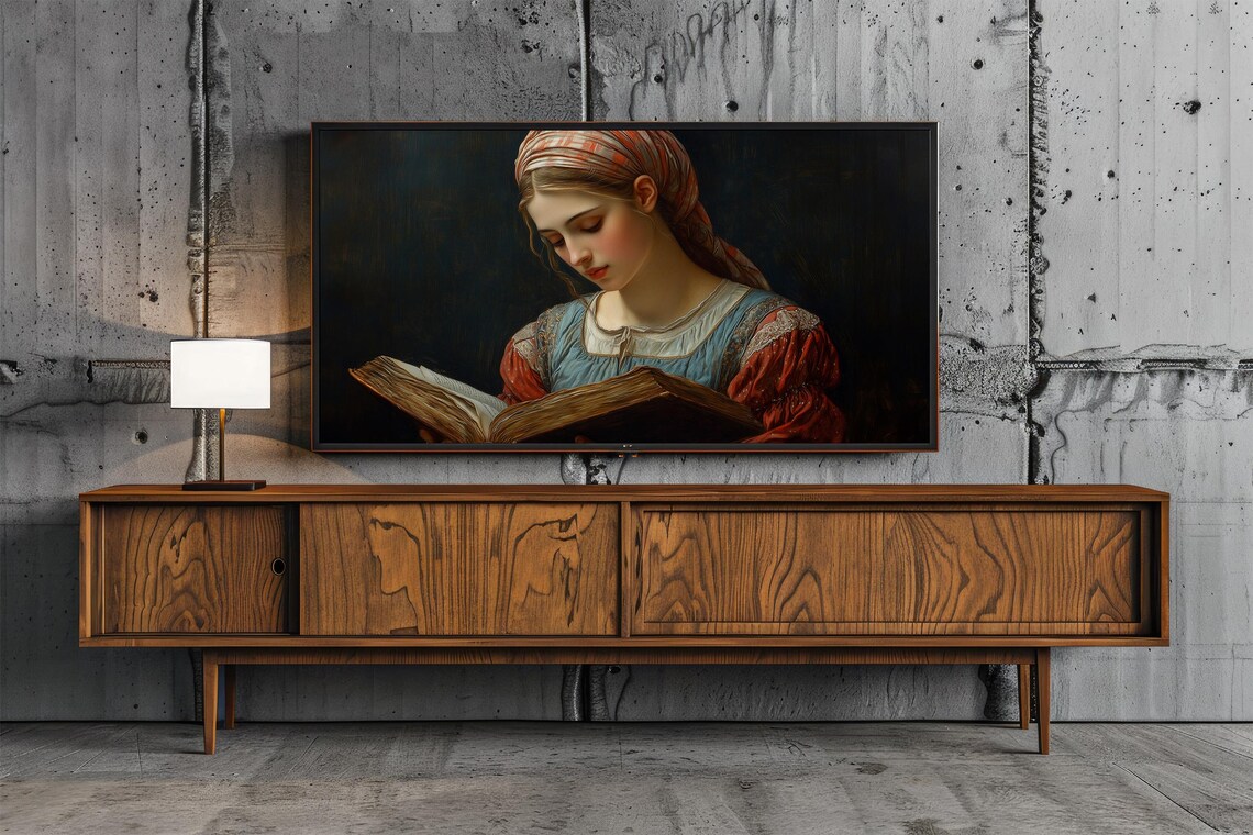 Young Woman Reading Old Book In Headscarf Vintage Portrait Style Poster - Image 3