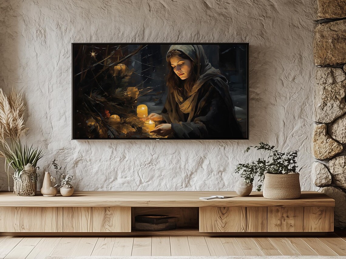 Candlelit Christmas Eve Scene with a Hooded Woman Holiday Poster - Image 2