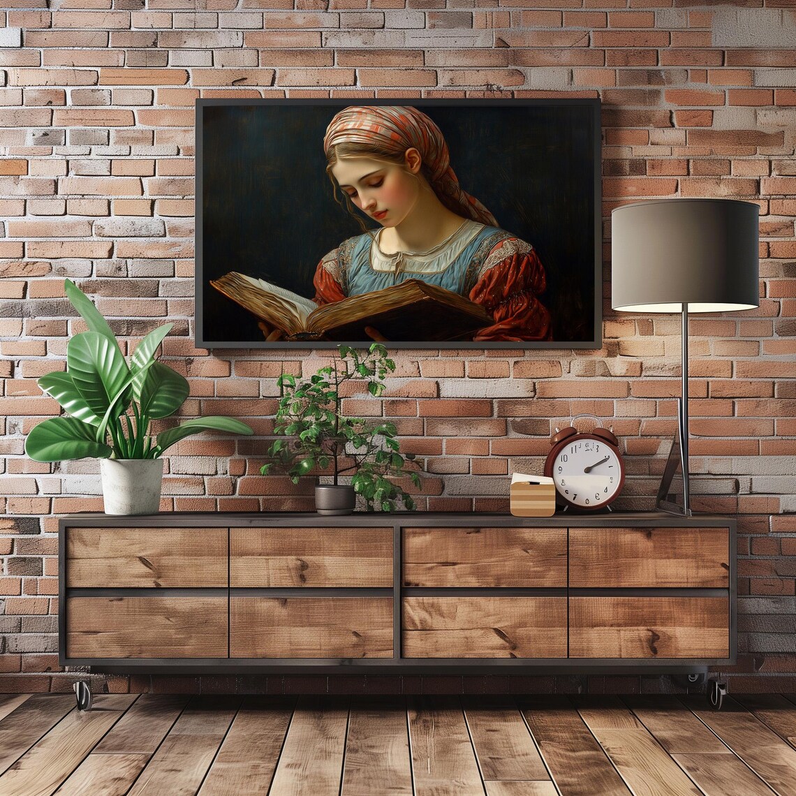 Young Woman Reading Old Book In Headscarf Vintage Portrait Style Poster - Image 4