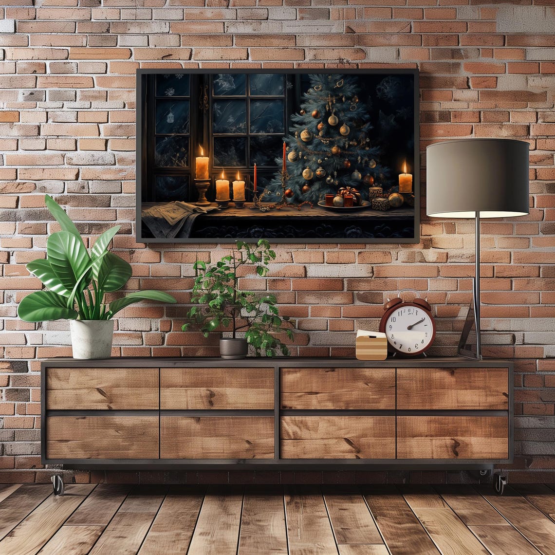 Cozy Christmas Candlelight Windowsill with Tree Holiday Art Poster - Image 5