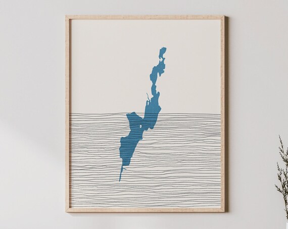Lake Bomoseen Vermont Boho Minimalist Lake Map Fine Line Art Print Decor
