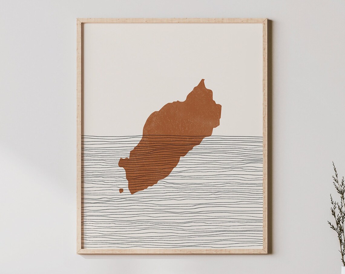 Terracotta Island With Tiny Islet Minimalist Abstract Line Poster