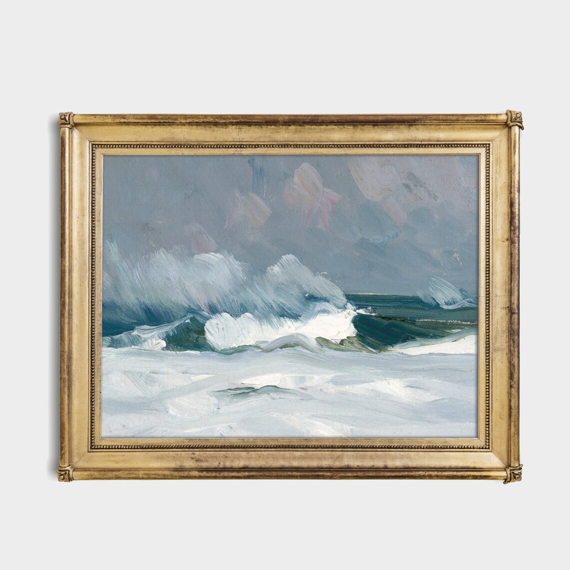 Stormy Ocean Waves Breaking Under Grey Skies Vintage Oil Poster - Image 2