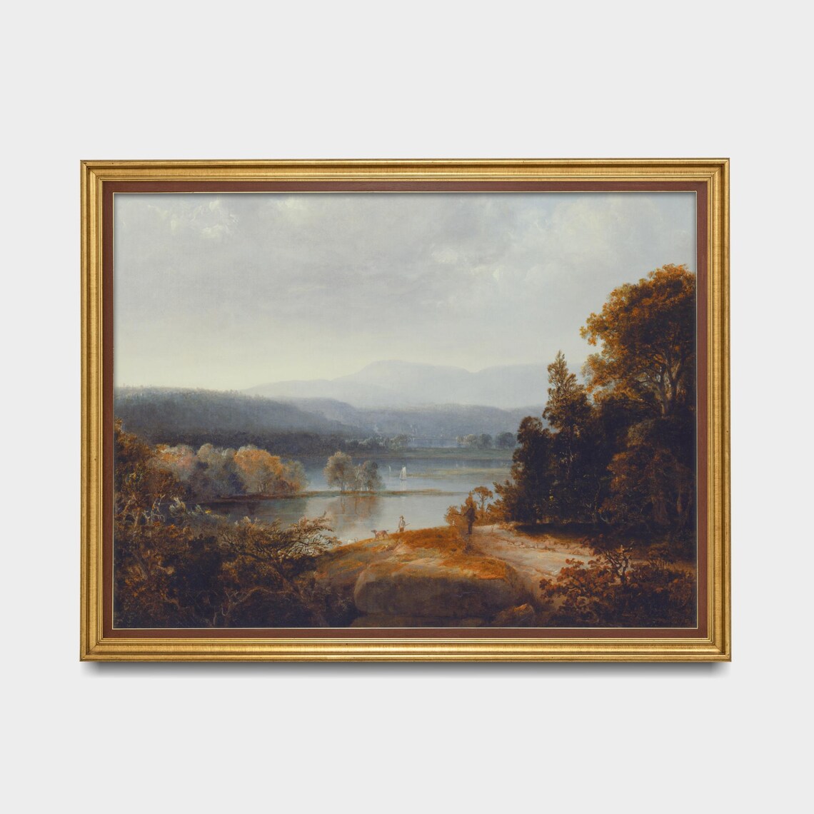 Autumn River Valley with a Figure on Rocky Shore Antique Poster - Image 5