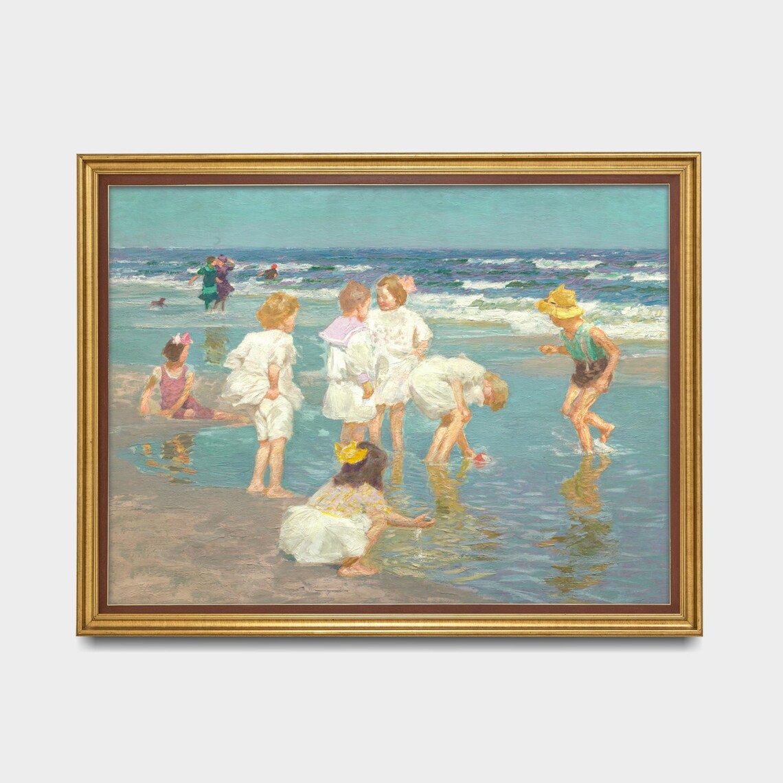 Sunny Impressionist Children Playing At The Beach Seaside Art Poster - Image 5
