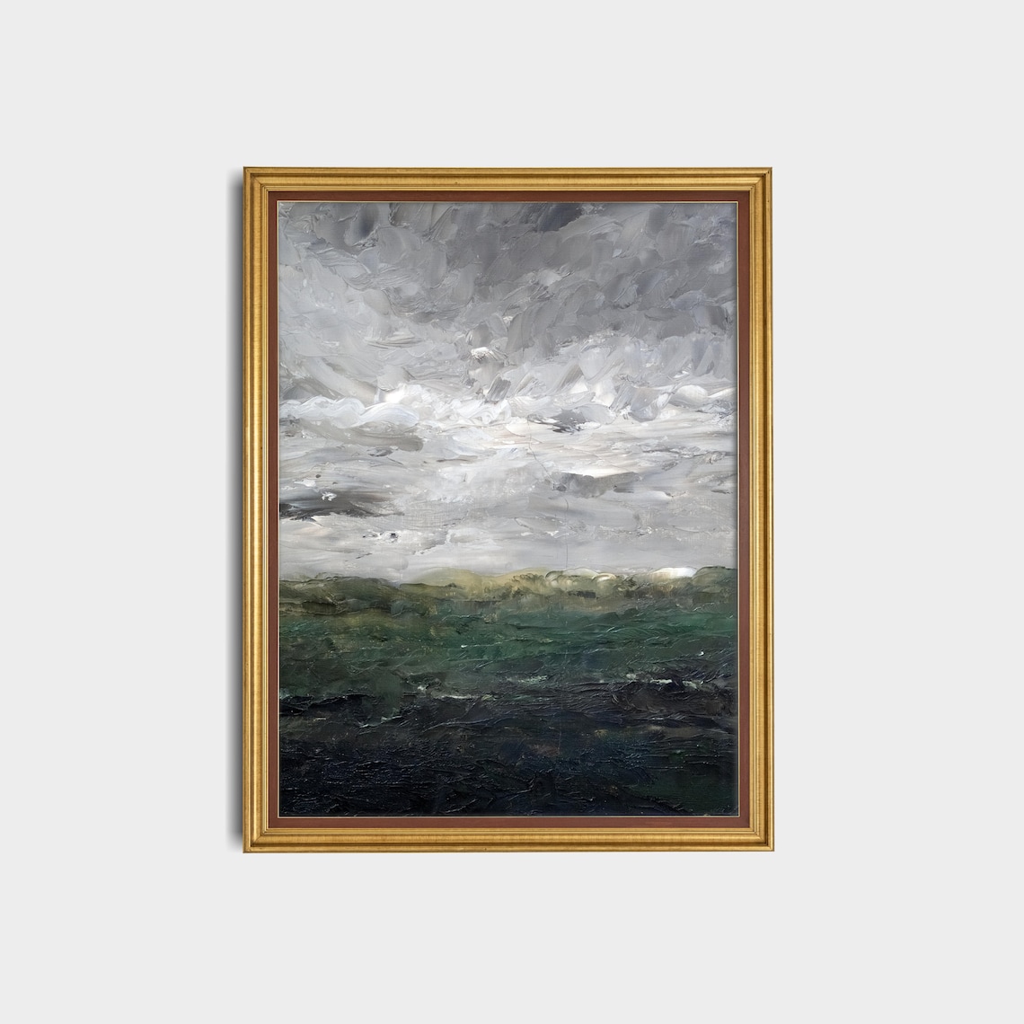 Grey Sky Over a Dark Green Sea Textured Oil Painting Art Poster - Image 3