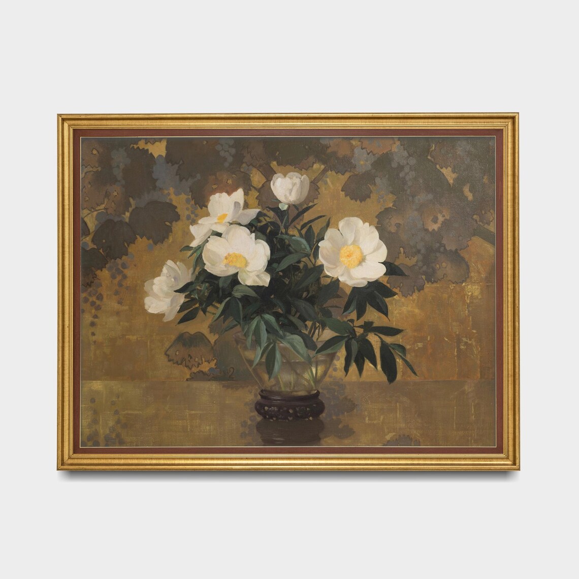 White Peonies In Glass Vase Antique Floral Painting Wall Poster - Image 5