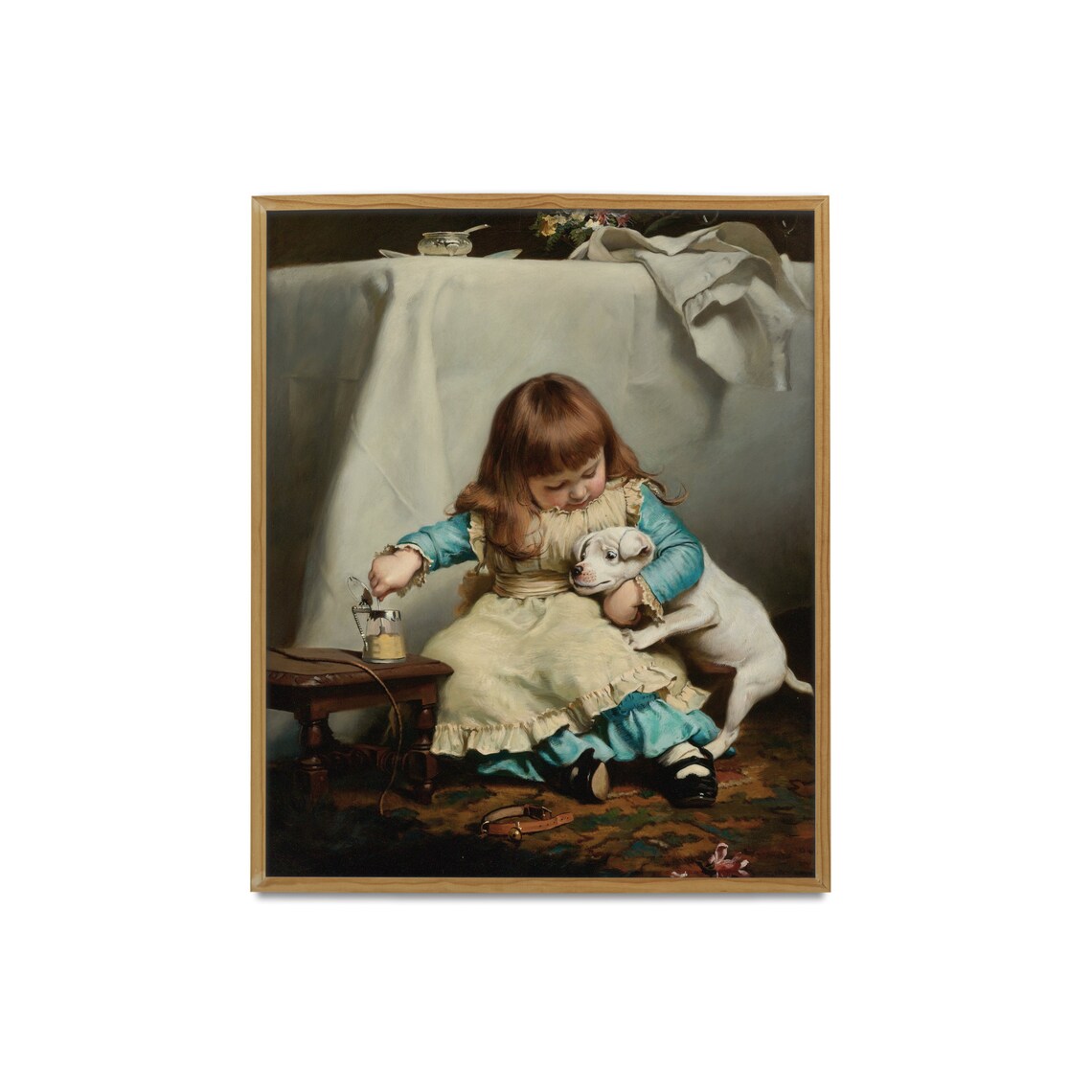 Young Girl Hugging Terrier Puppy Pouring Milk Nursery Painting Print - Image 2