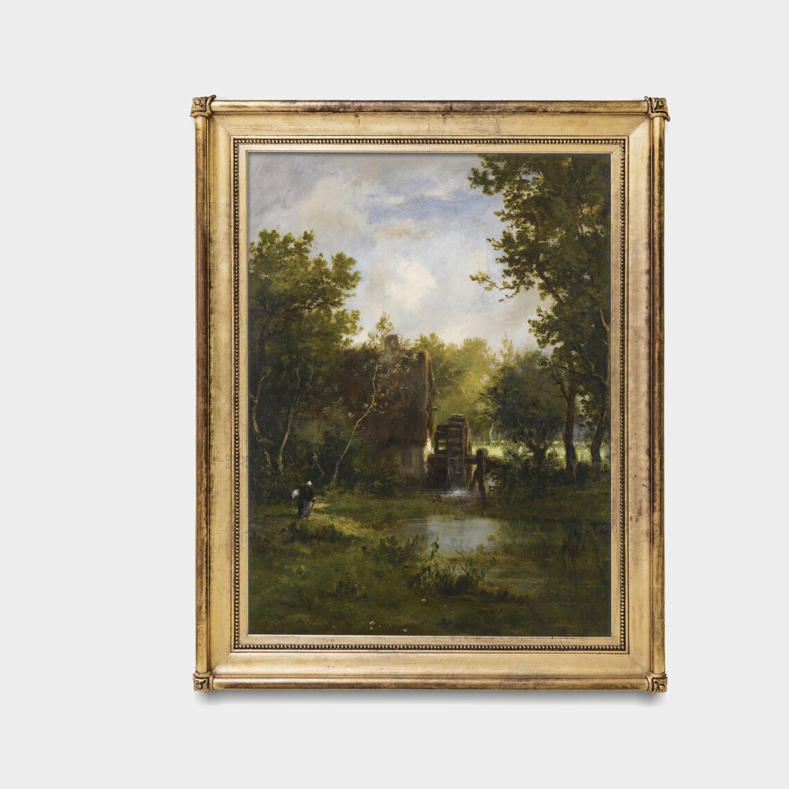 Old Watermill with Waterwheel by a Pond Antique Country Poster - Image 2