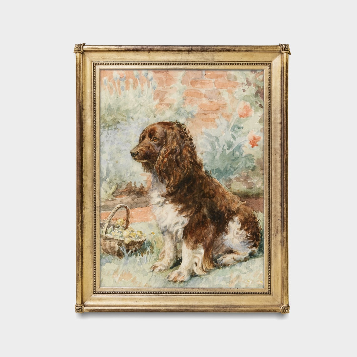 Brown and White Cocker Spaniel Watercolor Garden Portrait Poster - Image 4