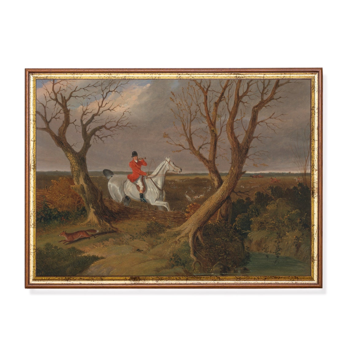 Fox Hunt With a Huntsman Blowing the Horn Vintage Sporting Poster