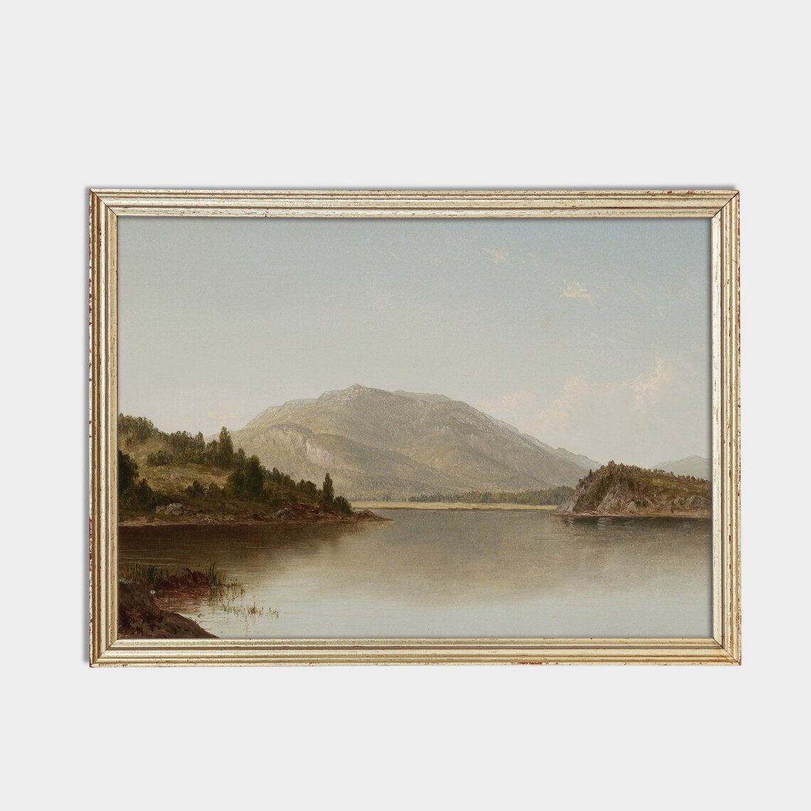 Serene Mountain Lake Vintage Oil Landscape Antique Nature Poster - Image 2