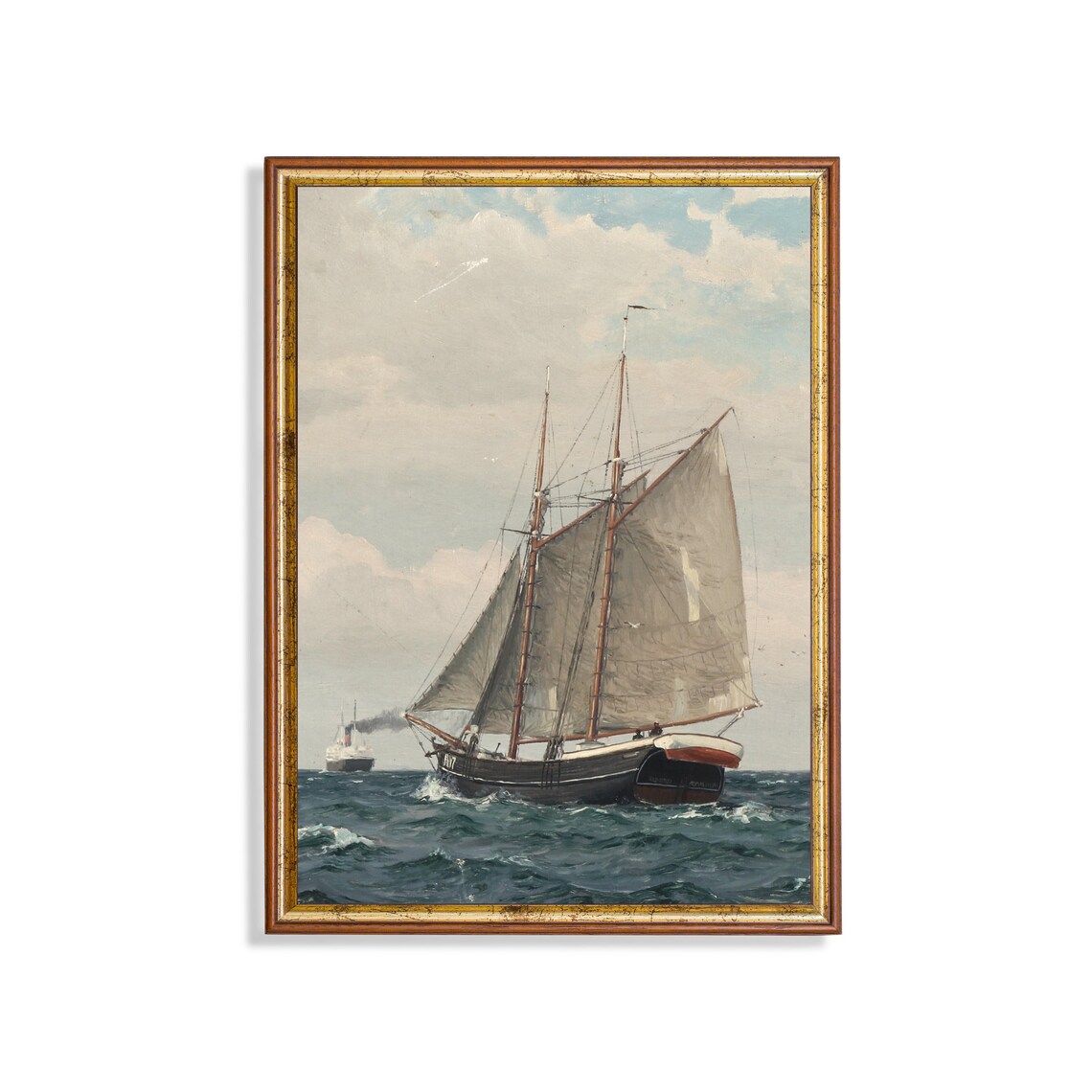 Vintage Sailing Boat Painting Seascape Art Print
