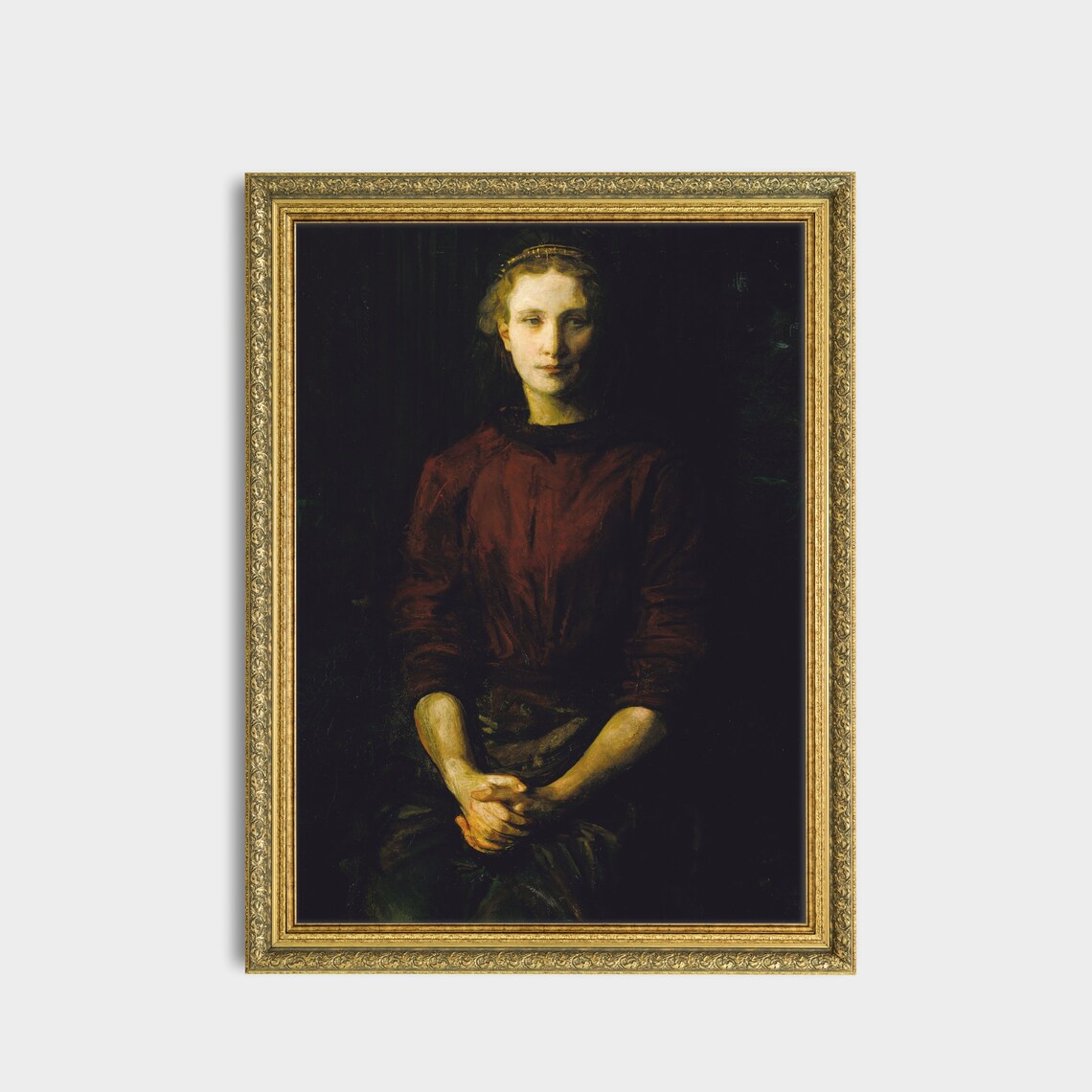 Seated Woman in Dark Dress Moody Classic Portrait Painting Poster - Image 3
