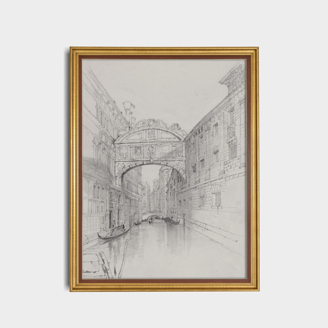 Venice Bridge Of Sighs Vintage Pencil Sketch Canal Drawing Poster - Image 3