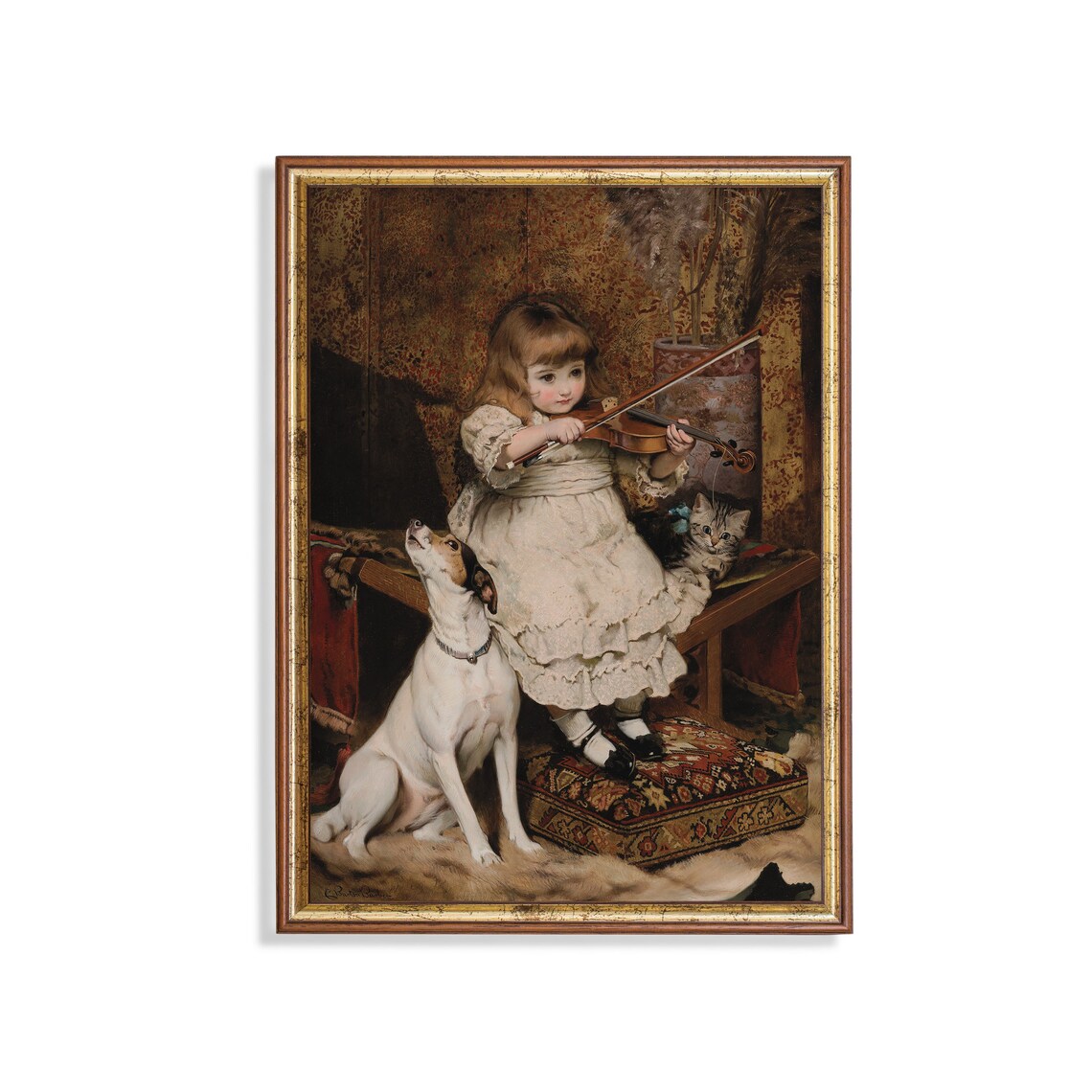 The Little Violinist, Vintage Dog and Girl Art Print
